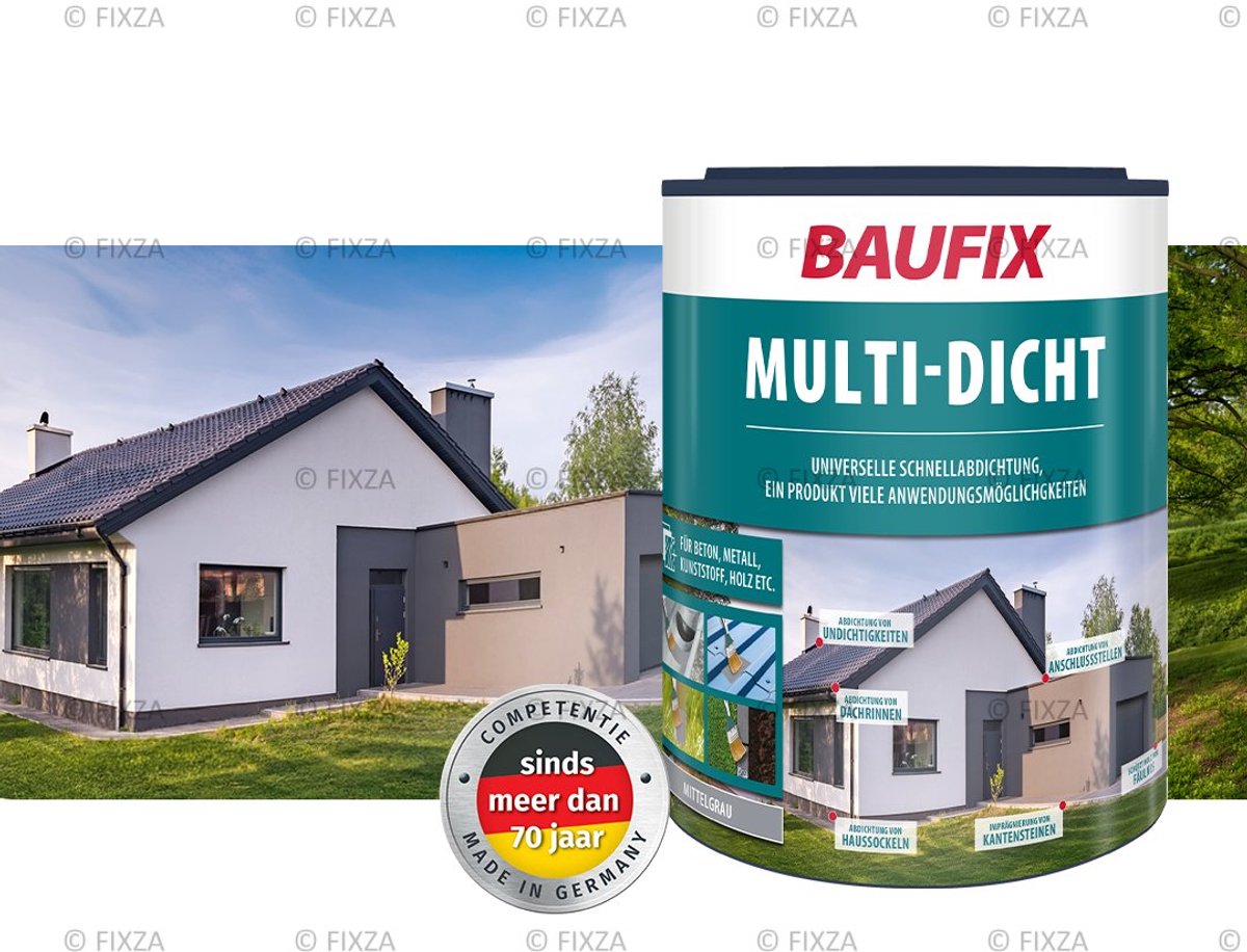 BAUFIX Multi Dicht Waterdichte Dakafdichting – 1 kg – 1 Component – Bitumen Vrij – Voor Dak Reparatie, Dakgoot en Lekkage – Hecht op Hout, Beton, Metaal en Bitumen