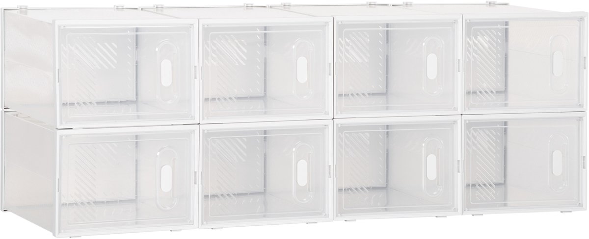 ECTEATOY® Schoenendoos - Schoenenbox Transparant - Schoenenkast met 8 opbergvakken - Opvouwbaar - 28 x 36 x 21 cm
