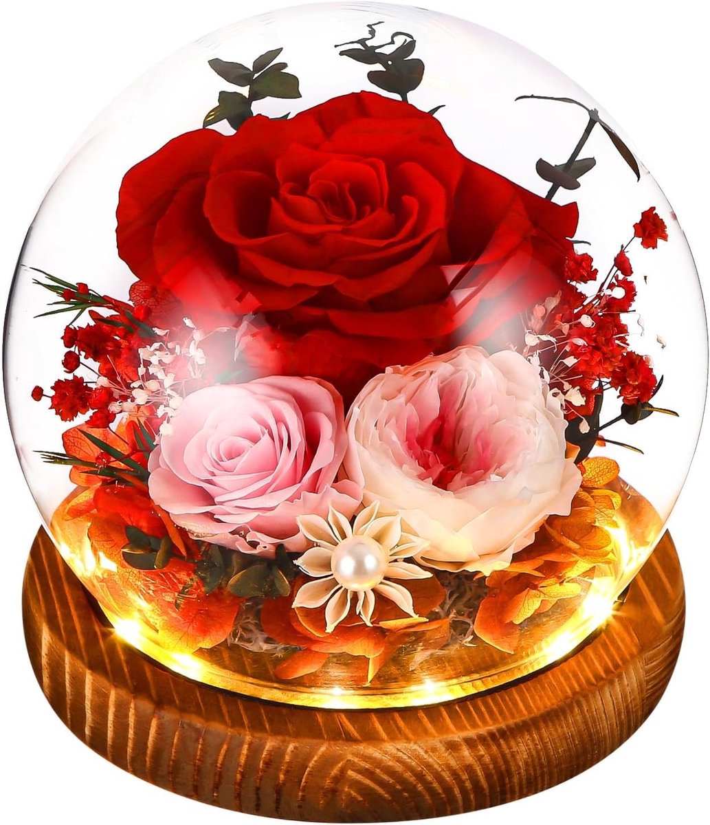 Elegante glazen roos met LED-licht, eeuwige rozen voor vrouwen, perfect als cadeau voor Moederdag, Valentijnsdag en verjaardagen