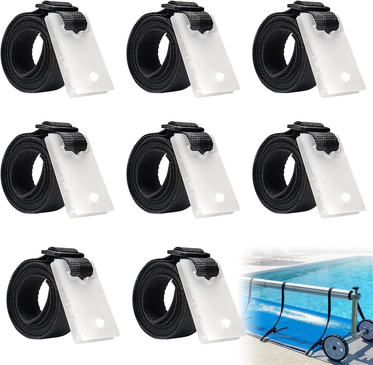 Set van 8 Bevestigingsbanden voor Zwembadfolie met Klemmen en Accessoires voor Mobiele Rolsystemen