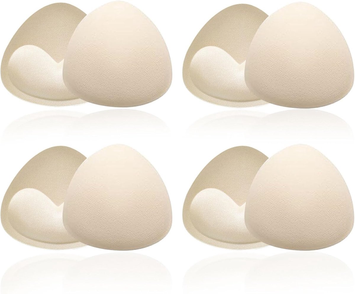 4 Paar Push Up Rellenen, Verwijderbare Schuimkussens voor Beha's en Bikinis, Triangelvormige Cupinserts (Beige)