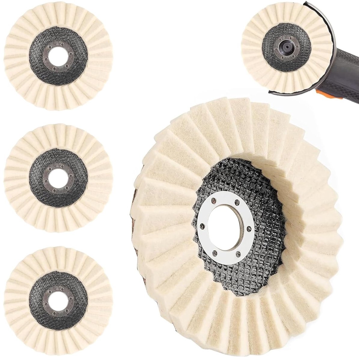 Polijstschijven 125 mm x 22 mm - 4 stuks voor slijpen en polijsten van lak, roestvrij staal, hout en kunststof, slijtvast en veilig