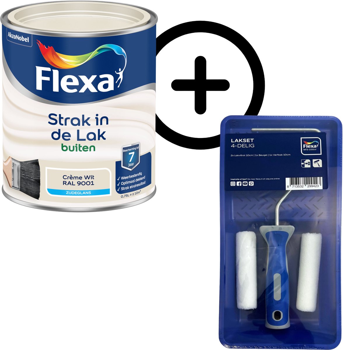 Product Bundel: Flexa - Strak In De Lak Buitenlak - Zijdeglans - Crème Wit / Ral 9001 - 750 Ml + Flexa Lakset