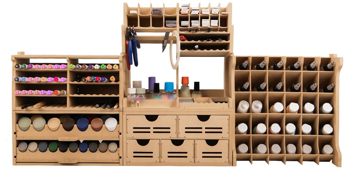 MDF Modelbouw Verf- en Gereedschapsrek - Ruime Opbergunit voor Plastic Modelbouw Werkbank