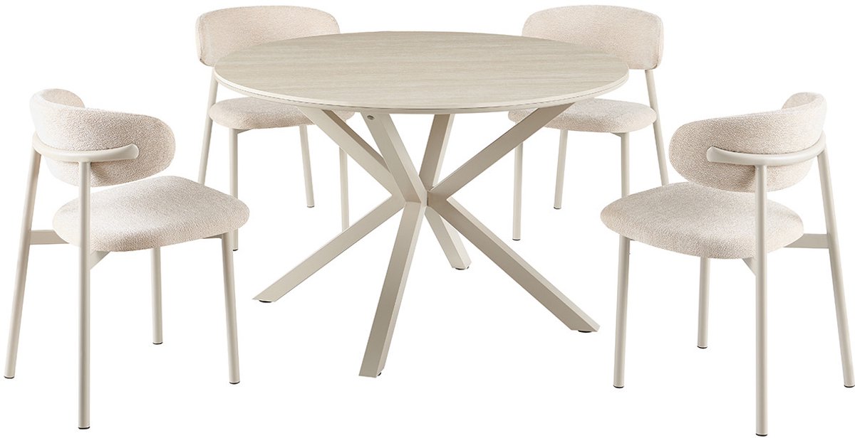 Eettafel/Tafel 'Noa' 120 cm steen blad Rond Baroque Beige kleur - Grijs Voet