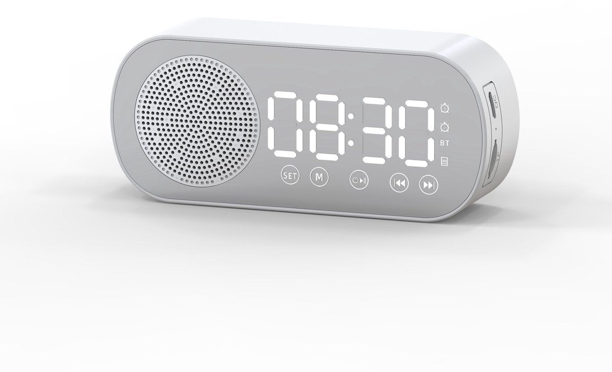 Wekkerradio - wekkerradio op netstroom - wekker kind - wekkers digitaal - wekker analoog - digitale wekker - digitale wekker slaapkamer - bluetooth speaker - luidspreker - spiegel met licht - draagbare radio - wit - 1 stuk