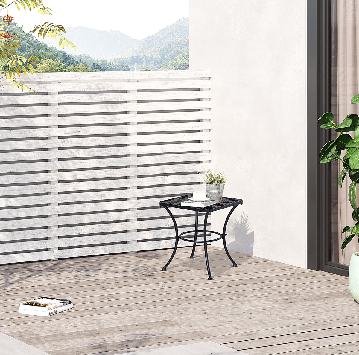 DESMIU Bijzettafel - Zwart Metalen Gaastafelblad Met Waterafvoer - Voor Balkon, Terras En Tuin - 45 X 45 X 50 Cm
