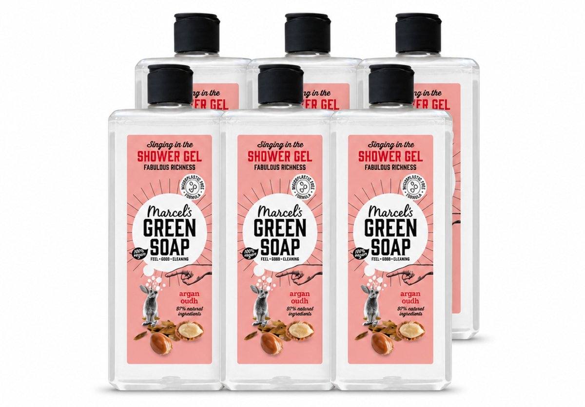 6 x Marcel's Green Soap - Douchegel - Argan & Oudh - Verzorgend & zacht - 300 ml - Voordeelverpakking - 6 stuks