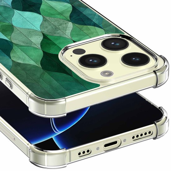Smartphonica Geschikt voor iPhone 16 Pro Telefoonhoesje met Groene Bladeren opdruk - Draadloos op te laden - Shockproof Siliconen TPU Strong Case - Sterk Schokbestendig Telefoonhoesje geschikt voor iPhone 16 Pro