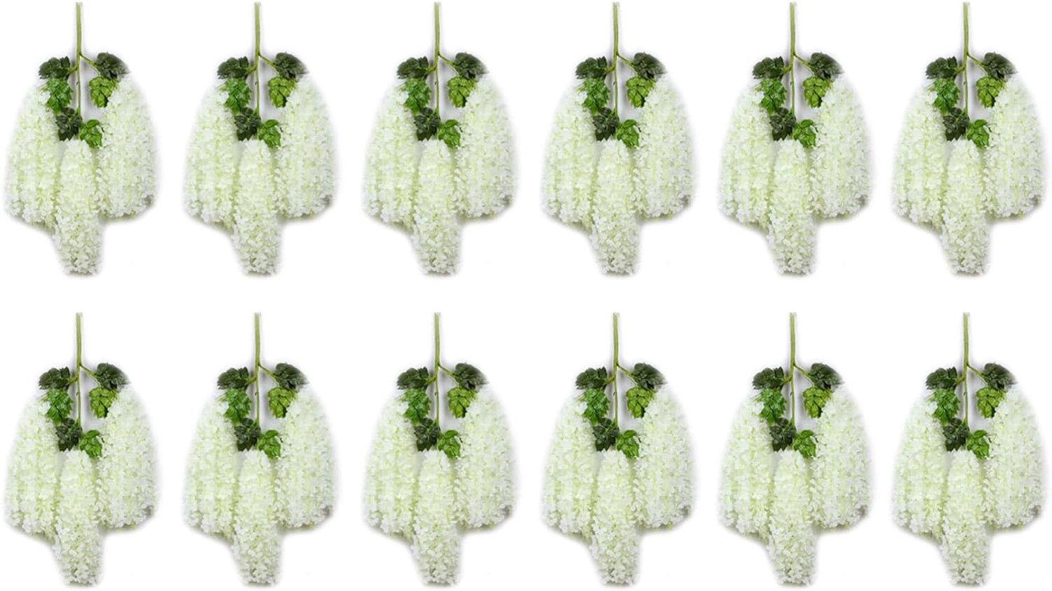 Kunstmatige Blauweregen Bloemen, Zijden Hangende Bloemendecoratie 12 Stuks 43,3 Inch Zuiver Witte Gesimuleerde Wijnstokken voor Huwelijksboog Ceremonie Feest Tuin Slaapkamer Veranda