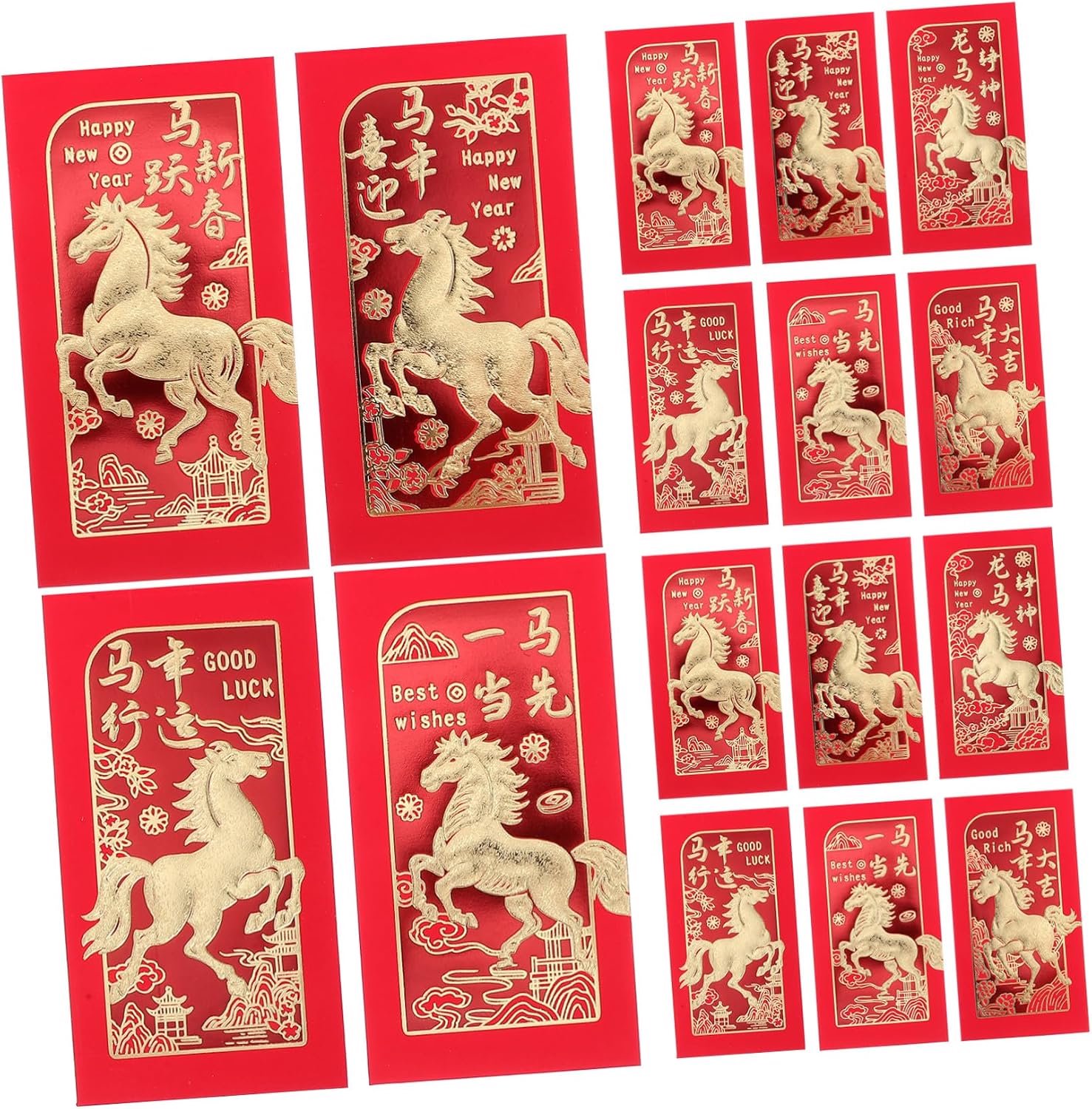 36 Stuks Papieren Enveloppen met Jaar Paard Ontwerp Luxe Chinese Nieuwjaars Geldzakken voor Lente Festival Ruime Duurzame Traditionele Lucky Money Enveloppen