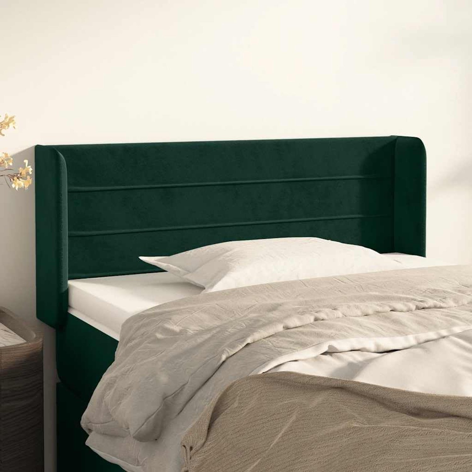 Hoofdbord met oren, donkergroen, 83 x 16 x 78/88 cm, fluweel, in hoogte verstelbaar, luxe slaapkamerbedframe, ergonomische ondersteuning, stabiele houten poten, zacht velours, comfort