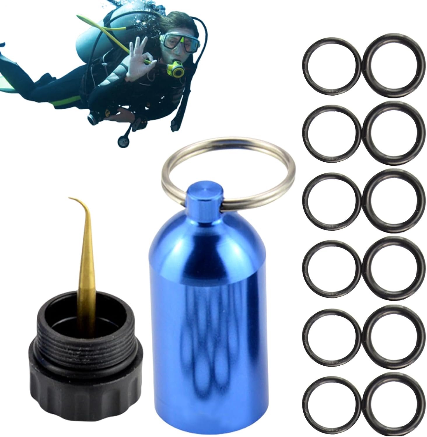O - duikring kit, duikring kit | Duiken o Ring O-ring, Ings voor Dames, Mannen, Rugzakhanger, Mini Tank Key Ring, Onderhoudskit d