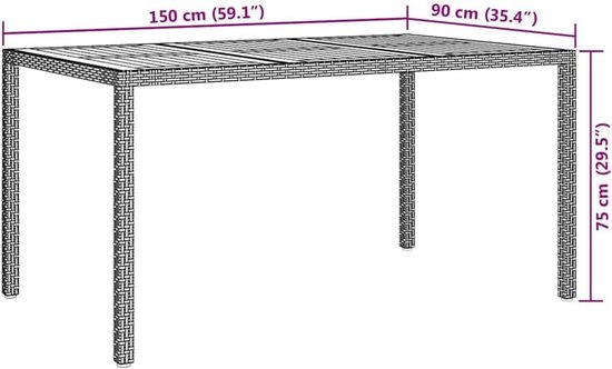 Tuintafel, 150 x 90 x 75 cm, van polyrotan met gepoedercoat stalen frame, modern design voor terras en tuin, onderhoudsvriendelijk en stabiel voor grote — afbeelding 5