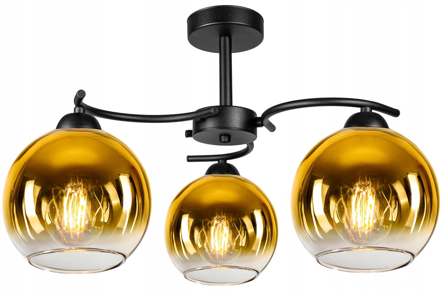 Moderne Glazen Hanglamp Zwart/Goud - 3xE27 Fitting