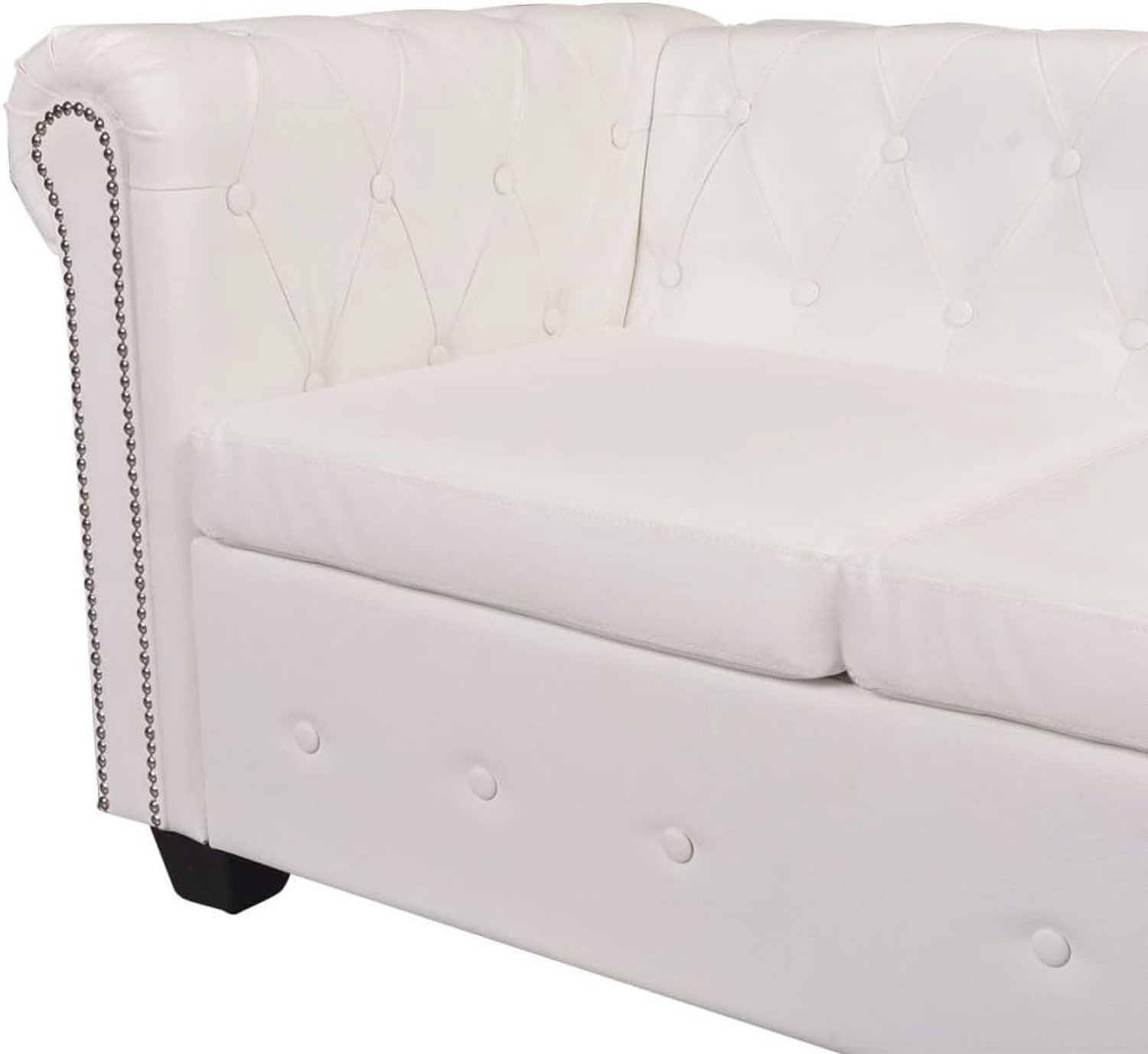 Hoekbank, 5-zits, woonkamerbank met houten lijst, voor thuis of kantoor, luxe stijl en klas, kunstlederen bekleding, 205 x 205 x 73 cm, wit