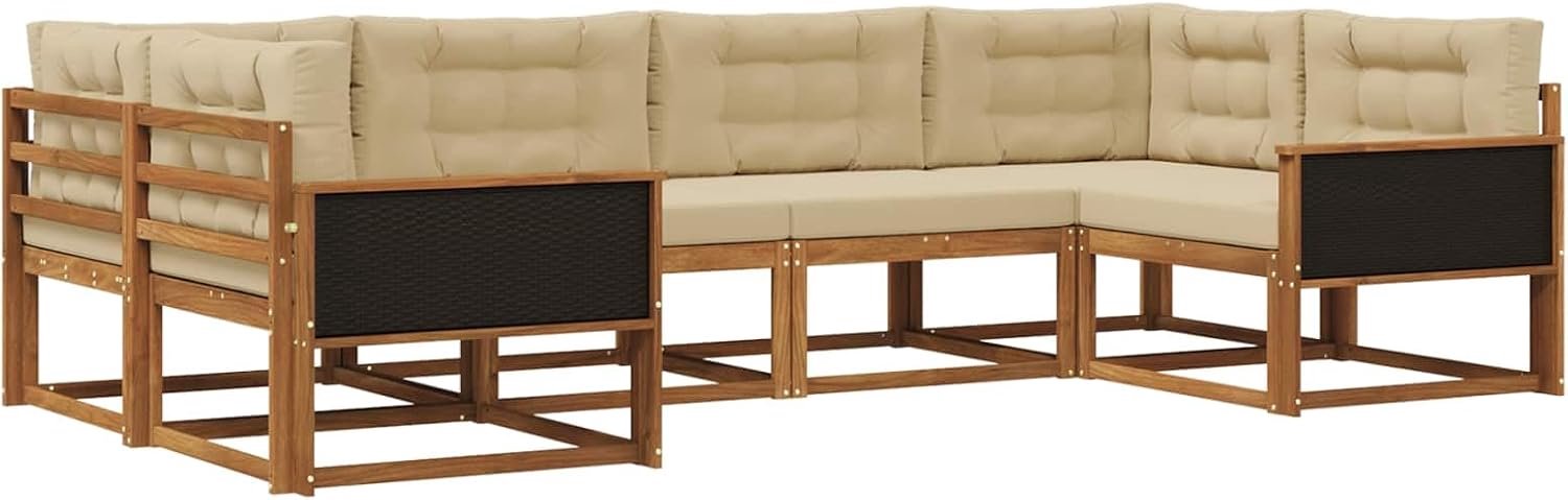 Bankset voor buiten, 6-delig, naturel en beige