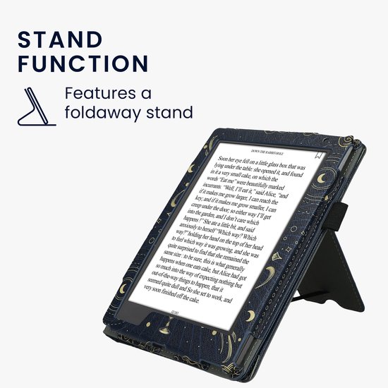 kwmobile e-reader hoesje geschikt voor Kobo Aura H2O Edition 2 hoes - E reader flip case van kunstleer - Ereader cover met stand - Tarotkaart design in donkerblauw / geel / zwart — afbeelding 2