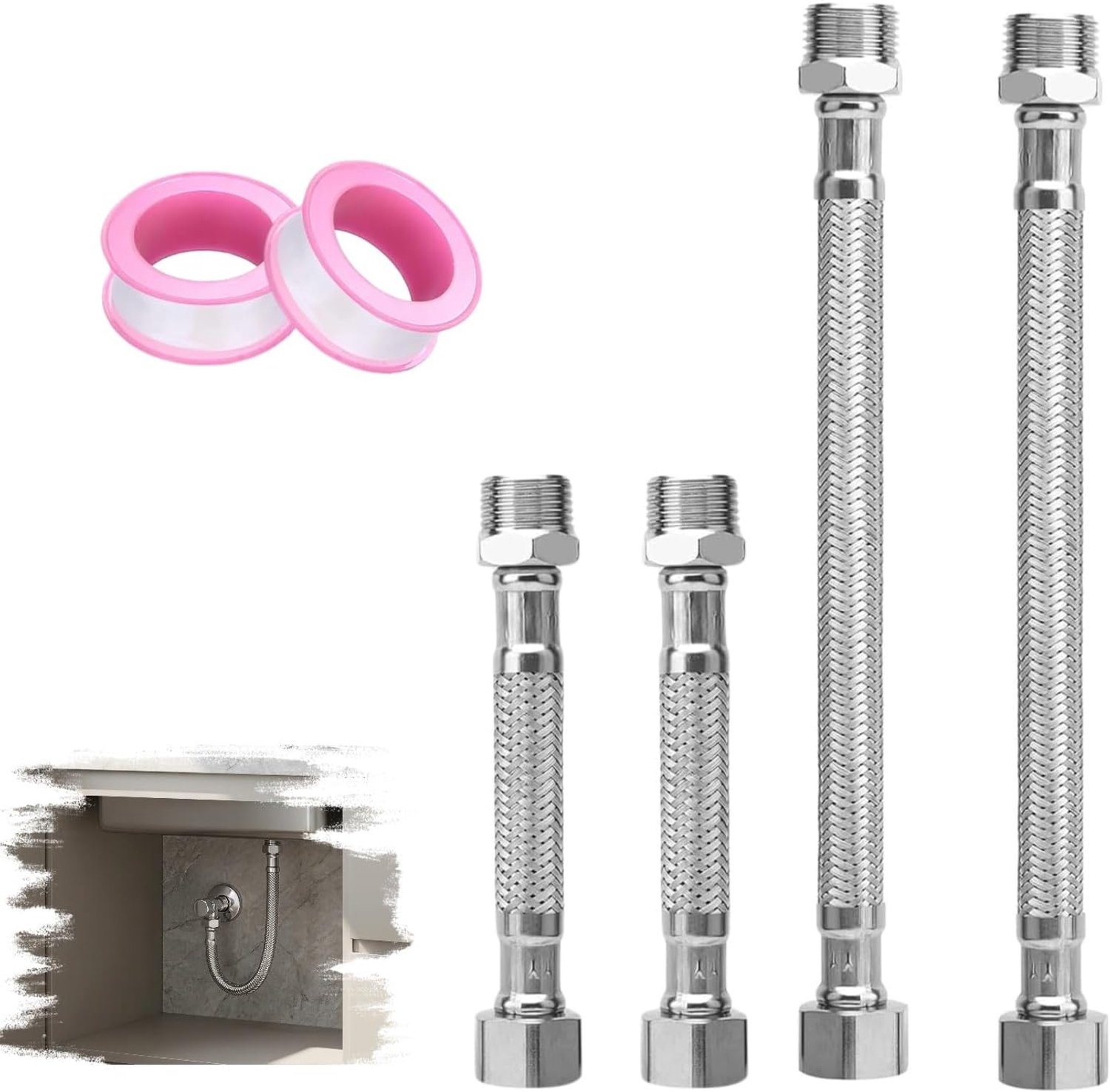 Slang 3/8 verlenging, 4 stuks, pantserslang 3/8 inch