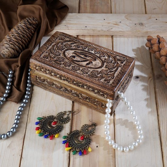 Kistje van hout, decoratief, handgesneden souvenirkistje met het oog van Horus, multifunctioneel bewaarkistje voor sieraden, snuisterijen, horloges e.d., geweldig cadeau — afbeelding 3