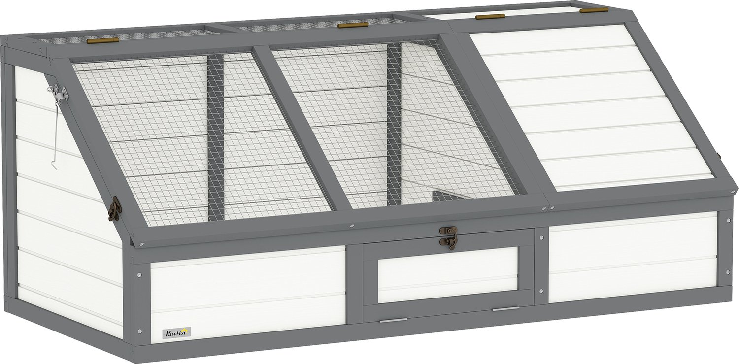 Pawona Schildpaddenverblijf - Met zonnezone en hoofdverblijf - Van hout en staal - 120 x 55 x 20/50 cm - Wit