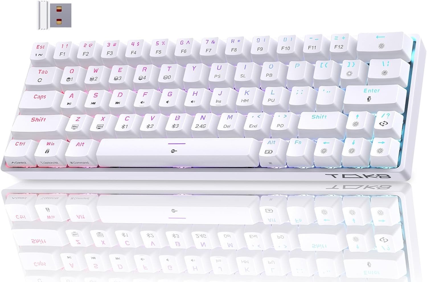 Gaming Toetsenbord - Wit - Rode Schakelaar - Mechanisch Draadloos met RGB Achtergrondverlichting - Voor Gaming en Kantoorwerk
