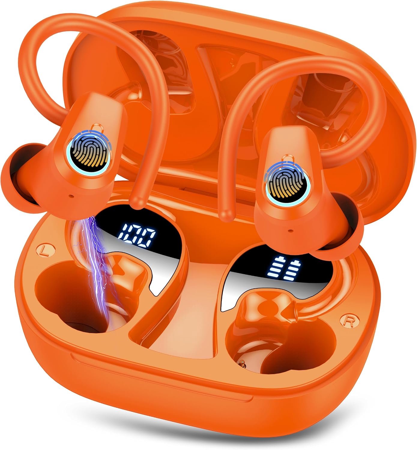 Hoofdtelefoon, sport, 2026 hoofdtelefoon, draadloos, Bluetooth 5.3, in-ear met 6 ENC ruisonderdrukkende microfoons, 50 uur stereo oordopjes met led-display, USB-C, IP7 waterdichte oordopjes