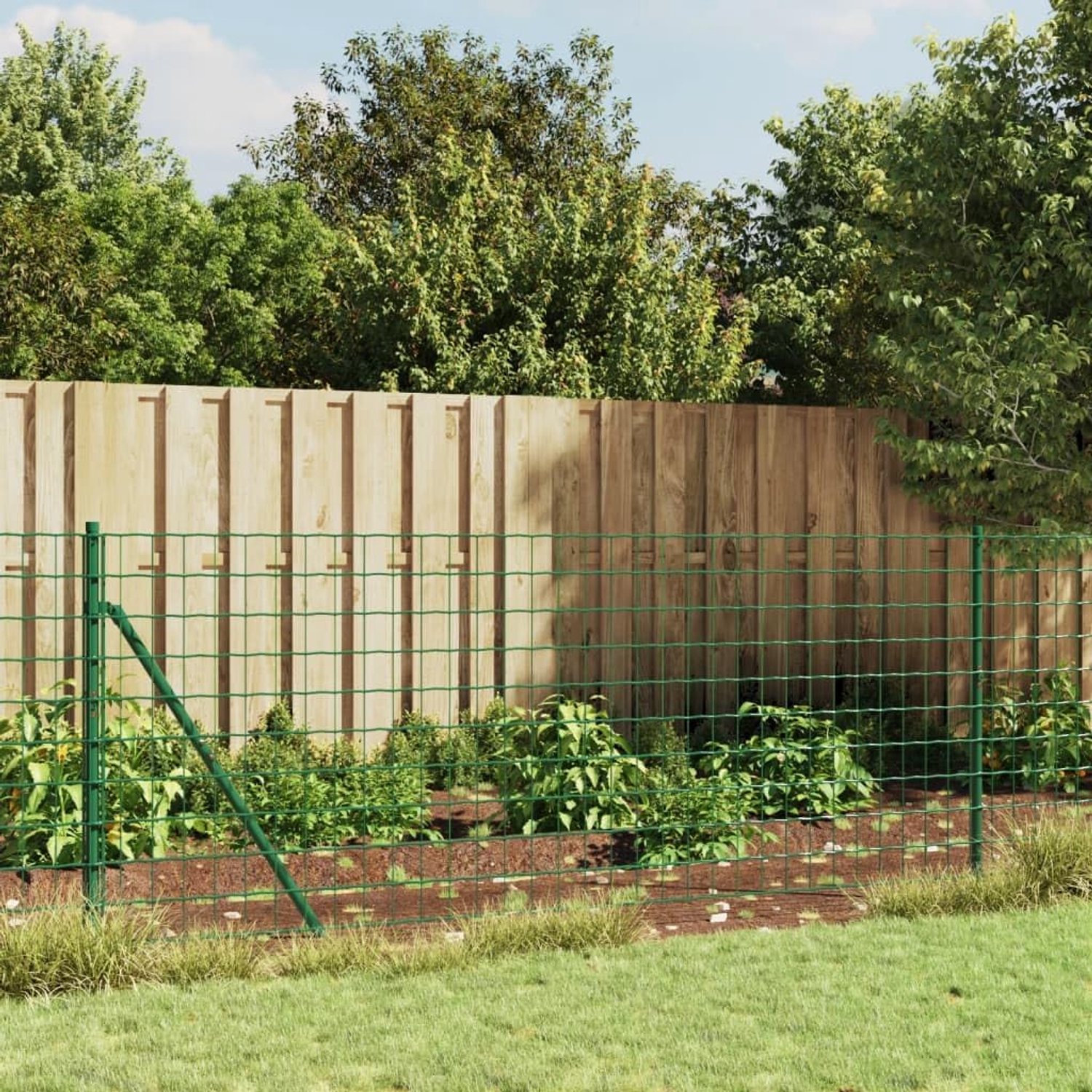 Gaashek met bodemhulzen, complete set, draadgaas, omheining, tuinhek, draadhek, omheining, konijnengaas, groen, 1,1 x 10 m