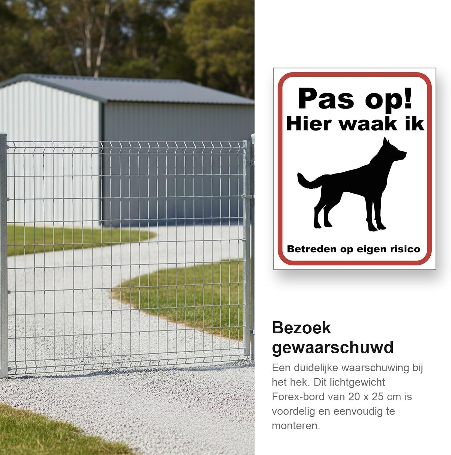 Pas op Hier waak ik Hond | bord | 20x25cm & 3 mm dik | Forex