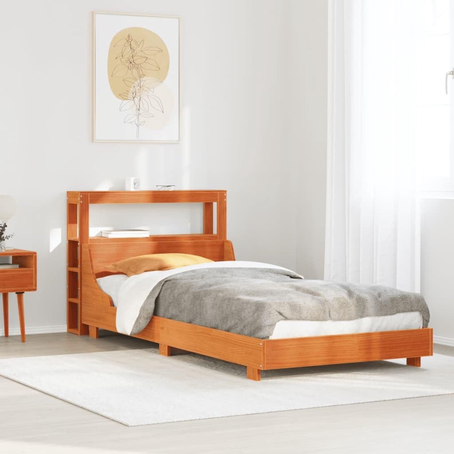 Grenenhout bedframe met lattenbodem hoofdbord wasbruin 100x200 cm