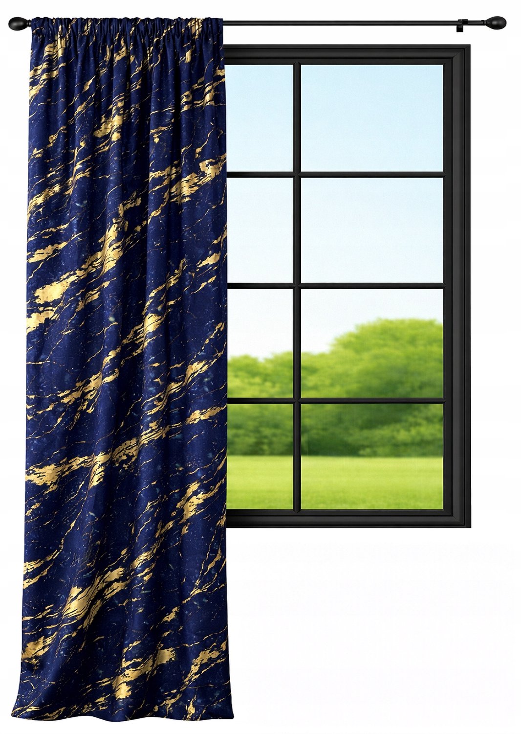 NOW-ART Luxe Velours Gordijn 140x240cm - Marmor Blauw met Gouden Print