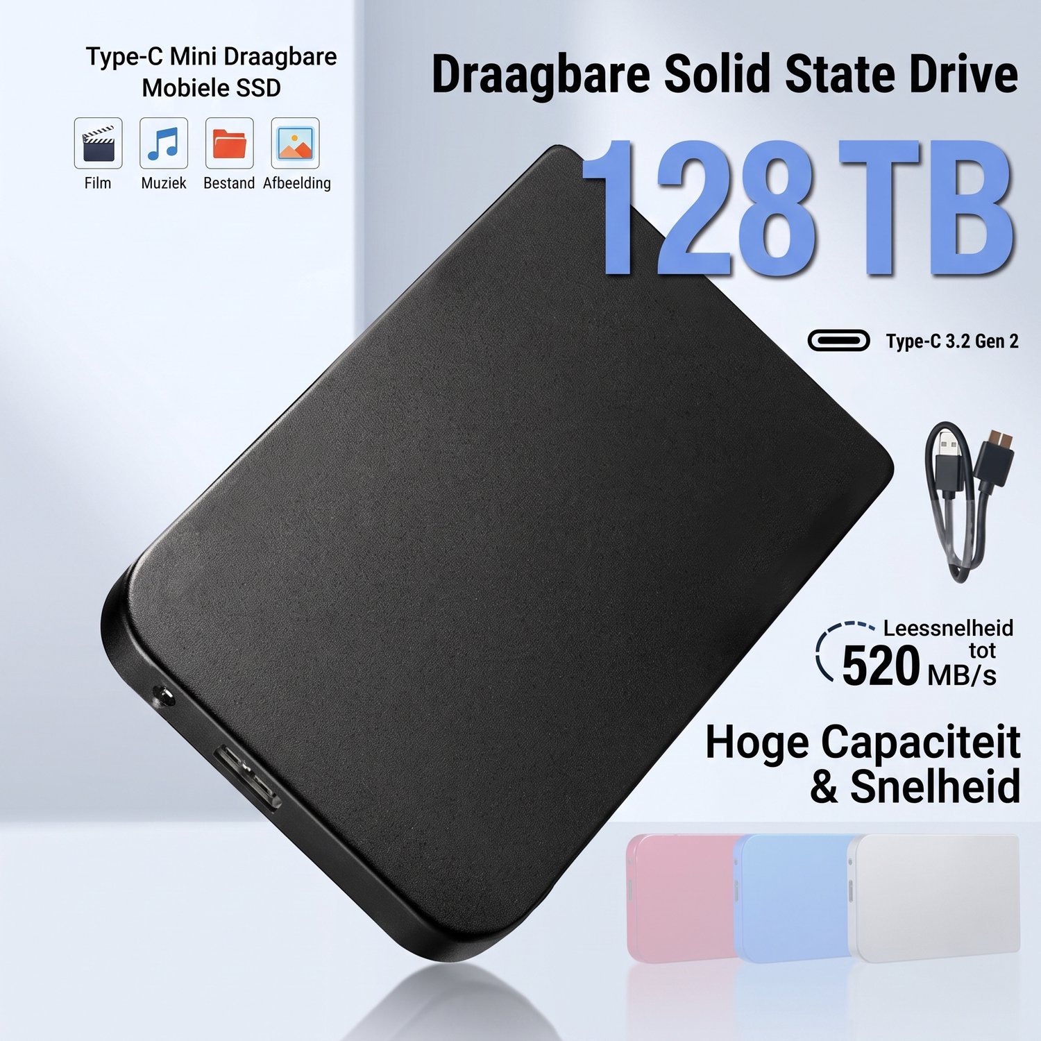 Draagbare Externe Harde Schijf 120TB – 2.5 Inch Externe HDD/SSD – USB 3.0 High-Speed – Schokbestendige Metalen Behuizing – Plug & Play – Zwart