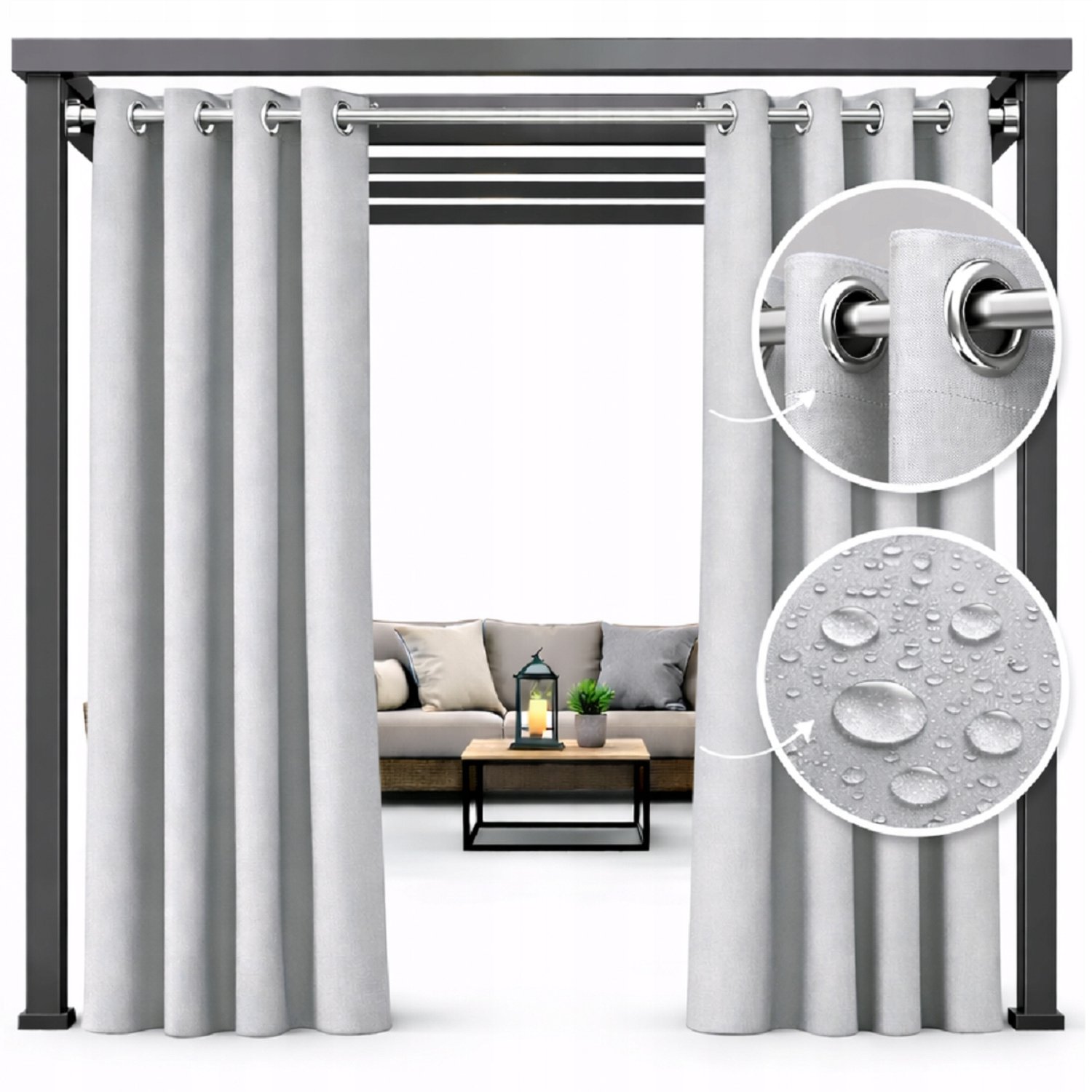NOW-ART Waterdicht Tuindoek Gordijn 200x200cm Terras Balkon Lichtgrijs