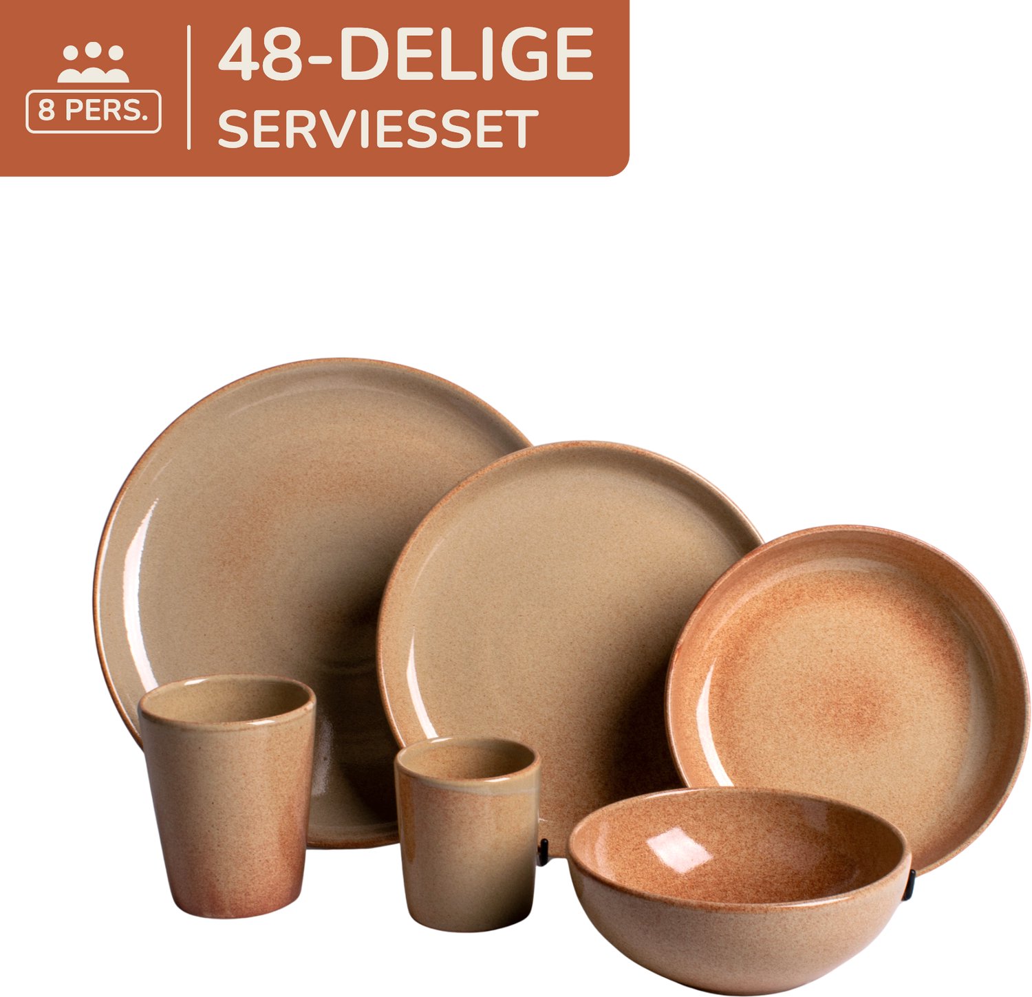 48 delige serviesset - 8 persoons - beige (zandkleurig) - Portugees stoneware - Maia - Kade 171 serviessets - hip en trendy
