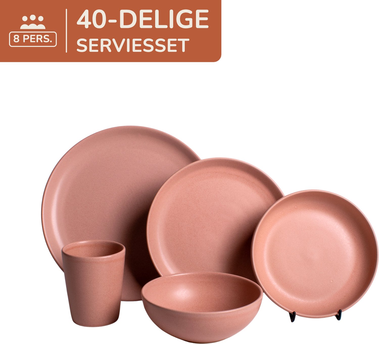 40 delige serviesset - 8 persoons - roze - Portugees stoneware - Madeira - Kade 171 serviessets - hip en trendy