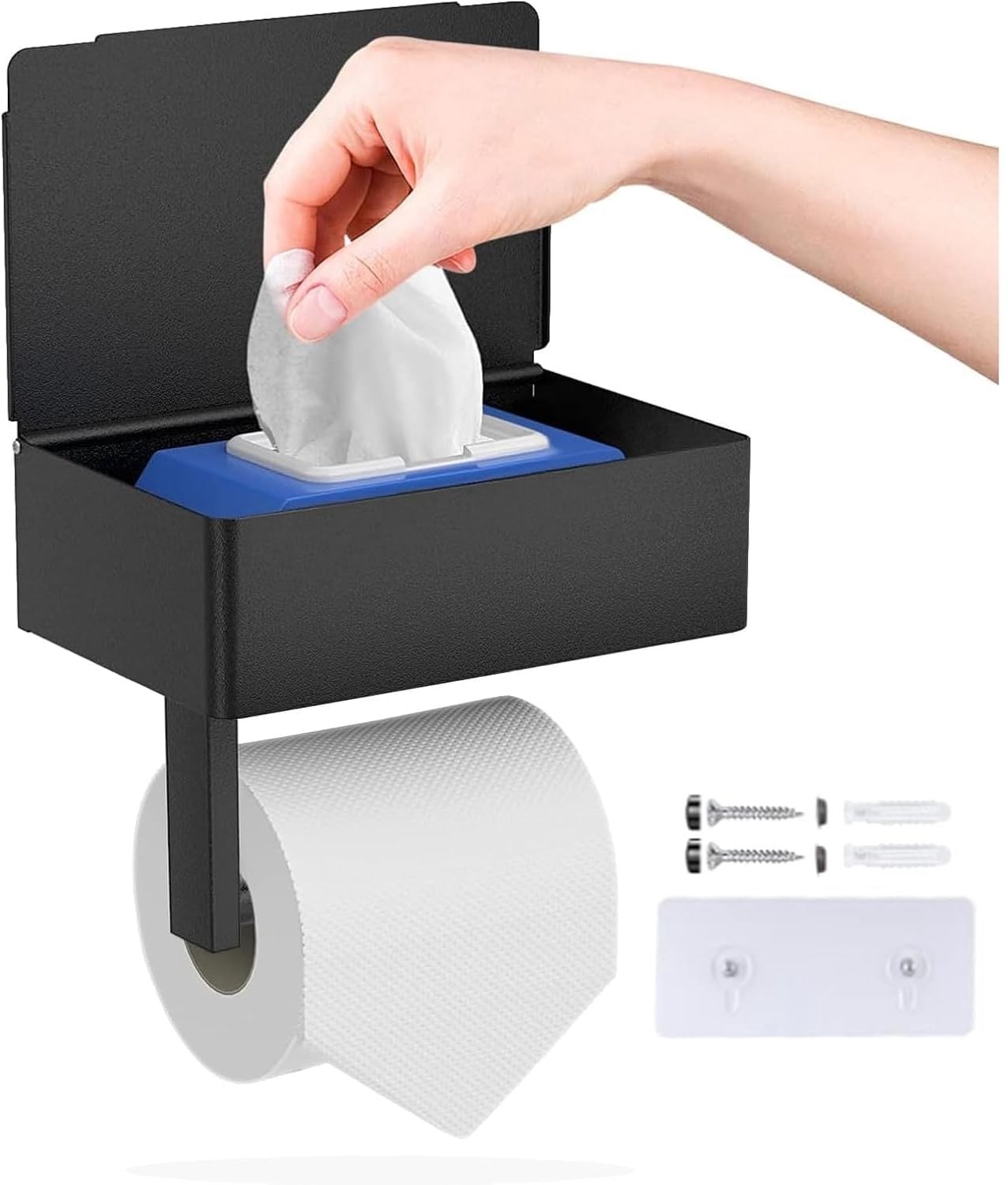 Toiletpapierhouder - Vochtige doekjesbox - RVS - Zwart