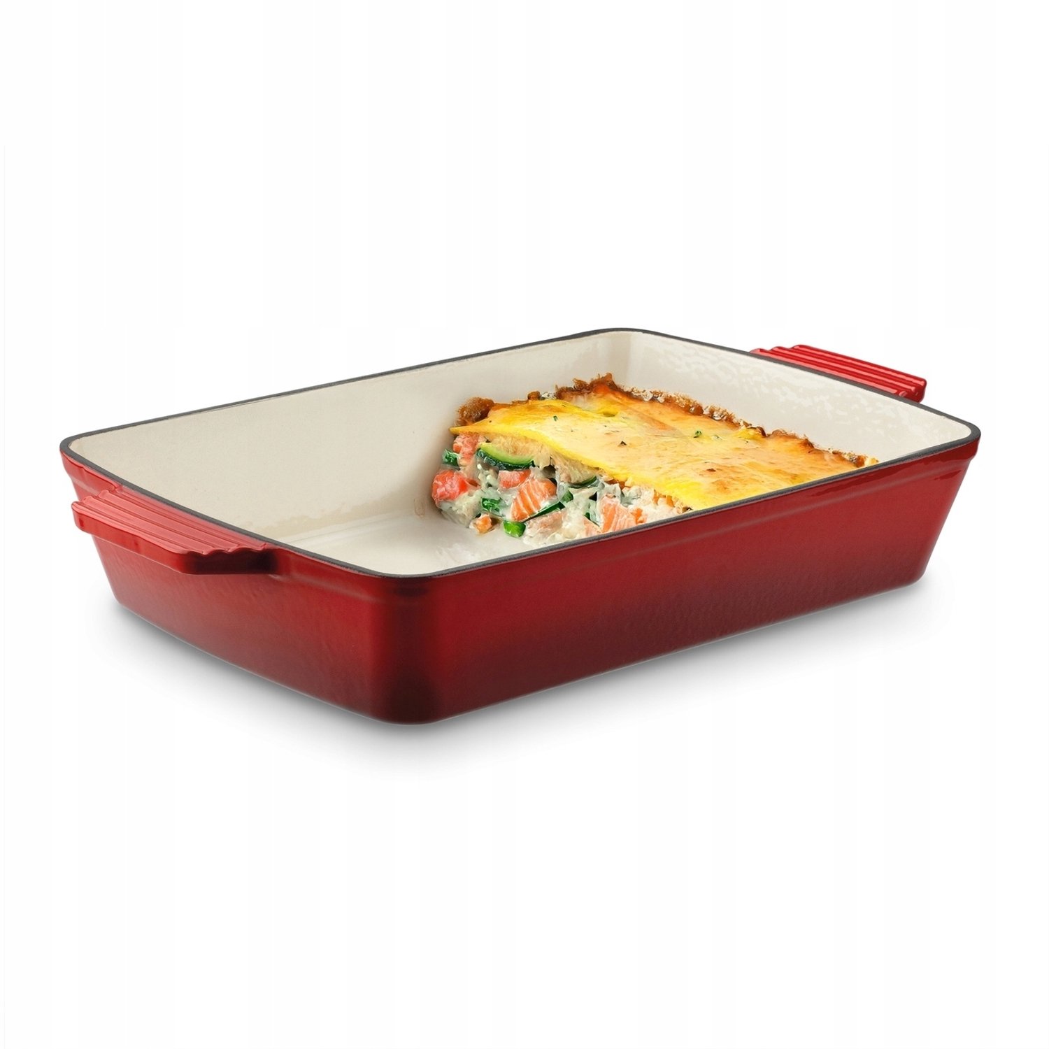 Rode Gietijzeren Braadpan met Emaille Coating - 39x23x7 cm