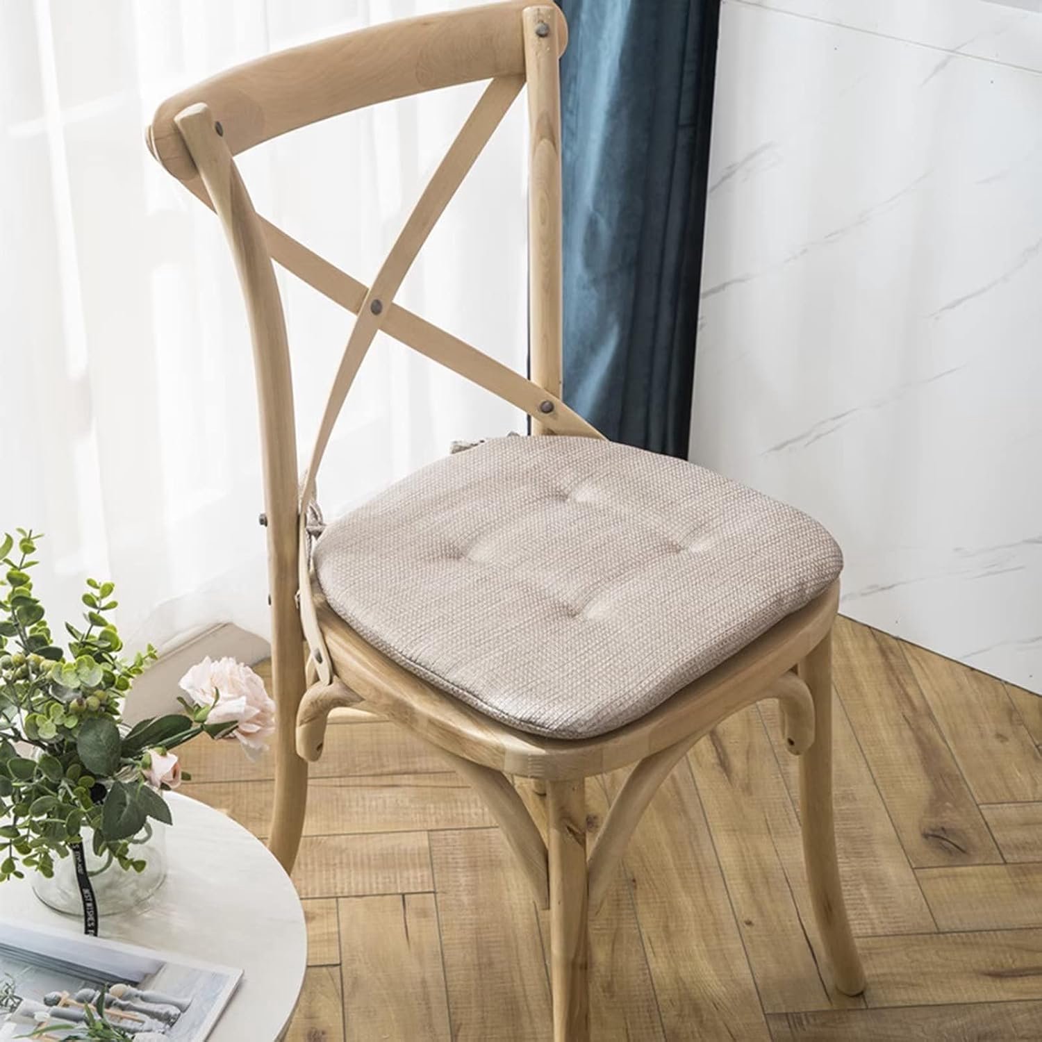 Set van 4 U-vormige eetkamerstoelkussens - 16x16 beige jute zitkussens met stropdassenKatoen-linnenmix, ideaal voor keuken en huisdecoratie, comfortabel en stijlvol