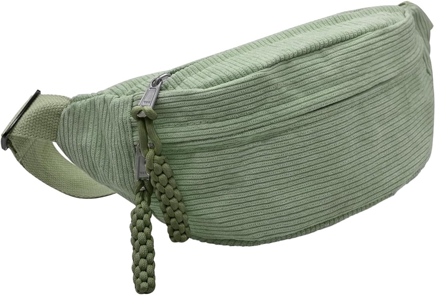 Modieuze Corduroy Heuptas voor Dames en Heren met Verstelbare Schouderband en Trekkoord - Ideaal voor Vrije Tijd en Sport, 34 x 15 cm, Groen