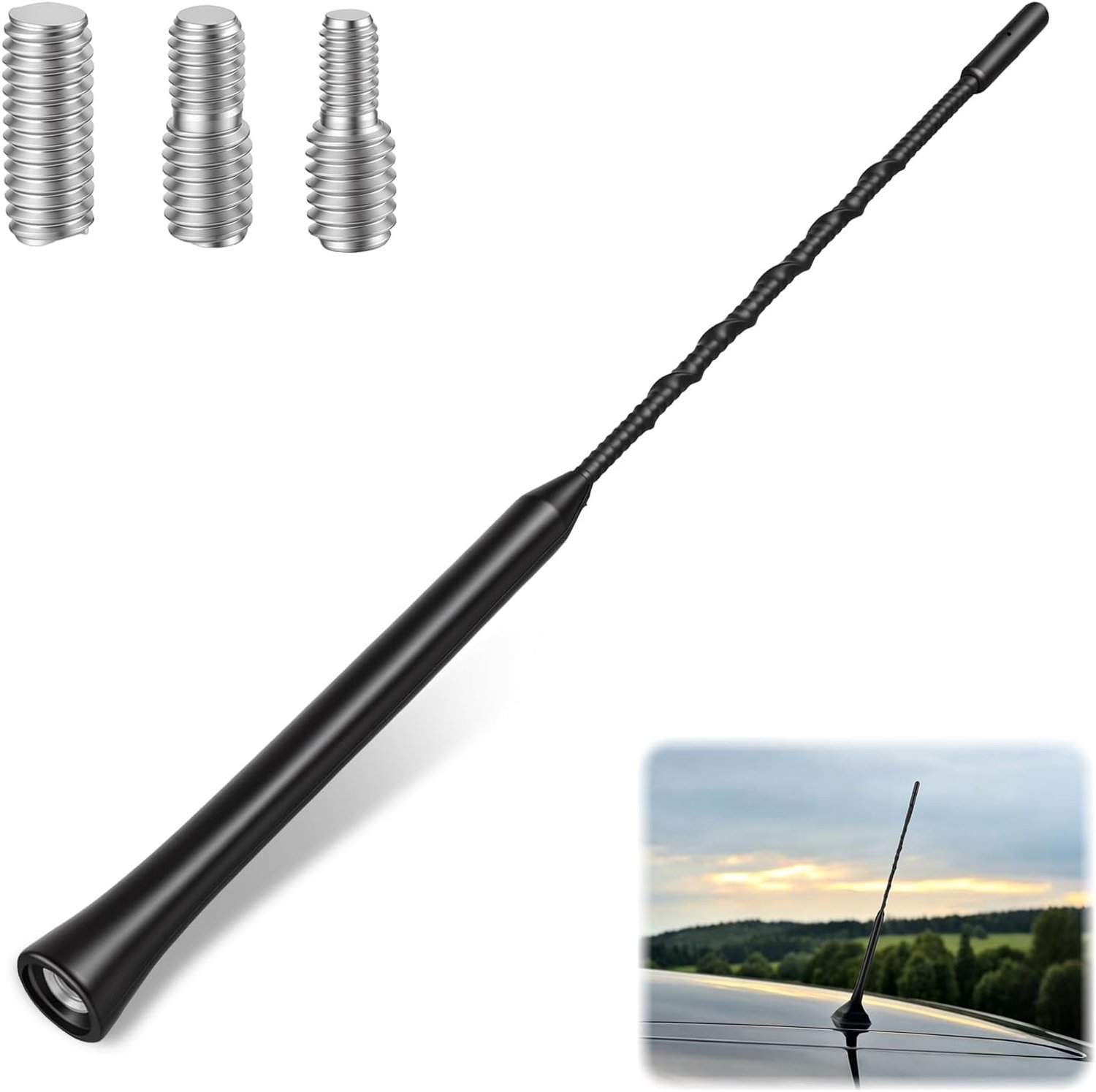 Autoantenne, 28 cm, autoradio-antenne met verbeterde DAB/FM-ontvangst, compatibel met meerdere modellen, eenvoudige installatie met 3 adapters, waterdicht en oxidatiebestendig