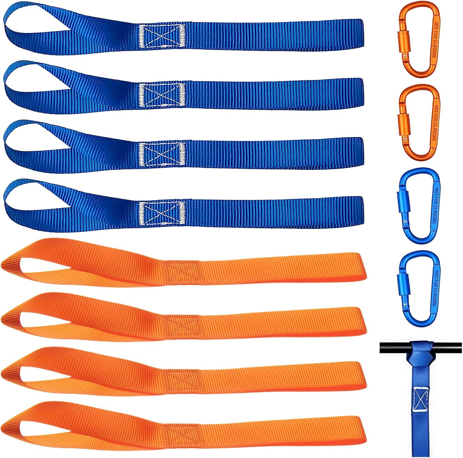 8 stuks nylon sjorlussen met 4 schroefkarabijnhaken 1000 kg belastbaar | Sjorlussen voor auto, motorfiets en fiets camping. Sterk en betrouwbaar voor veilig transport van lading