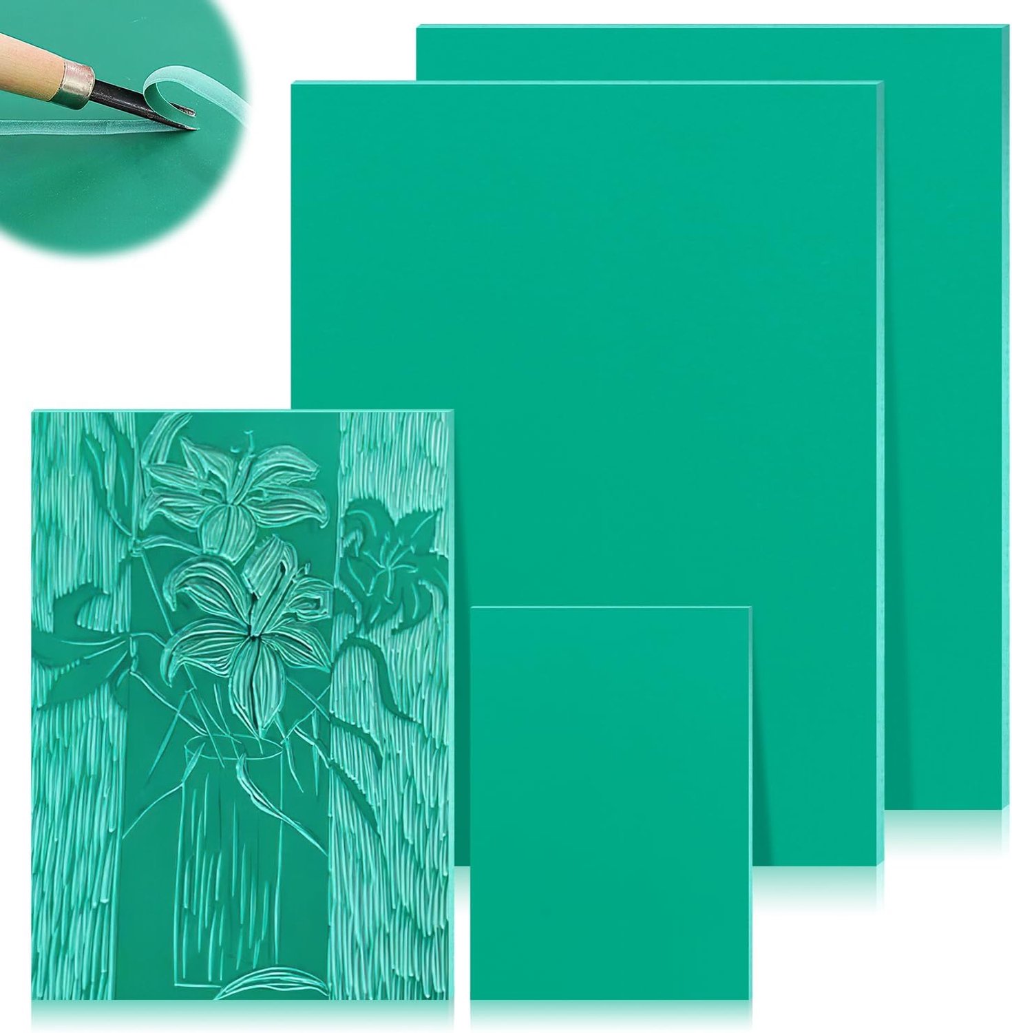 Platen, linoldruk, set, stempelrubber, linolgesneden, 4 stuks, A4, A5, A6, rubberen stempel, snijblokken, zacht rubber, linoldruk, plaat, veiligheid, nauwkeurige print voor drukafbeeldingen