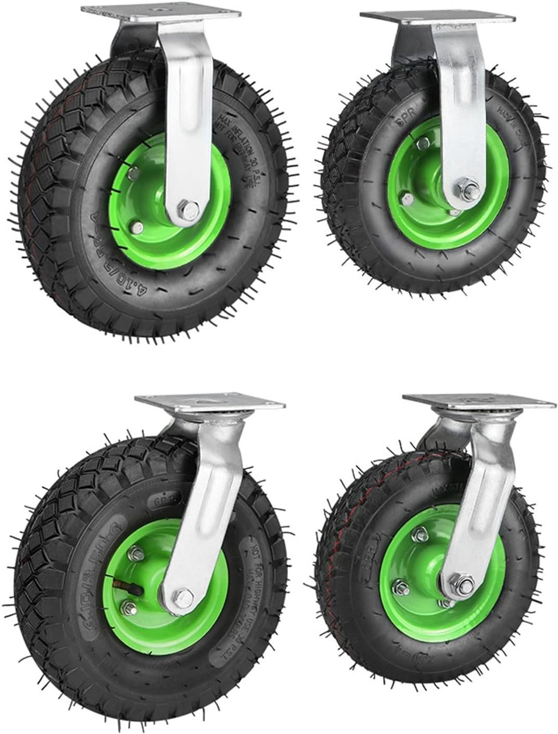 Zwenkwielen 215 mm - Set van 4 Robuuste Transportwielen met 360° Rotatie en Schokabsorptie voor Trolleys, Laag Geluid en Stalen Velgen