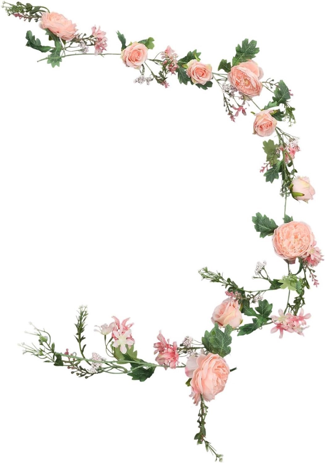 6 stuks kunstrozenslinger, bloemenslinger met zijden bloemen, pioenrozenslinger voor bruiloftsboog, party, huis, tuin, muur decor (roze en groen)