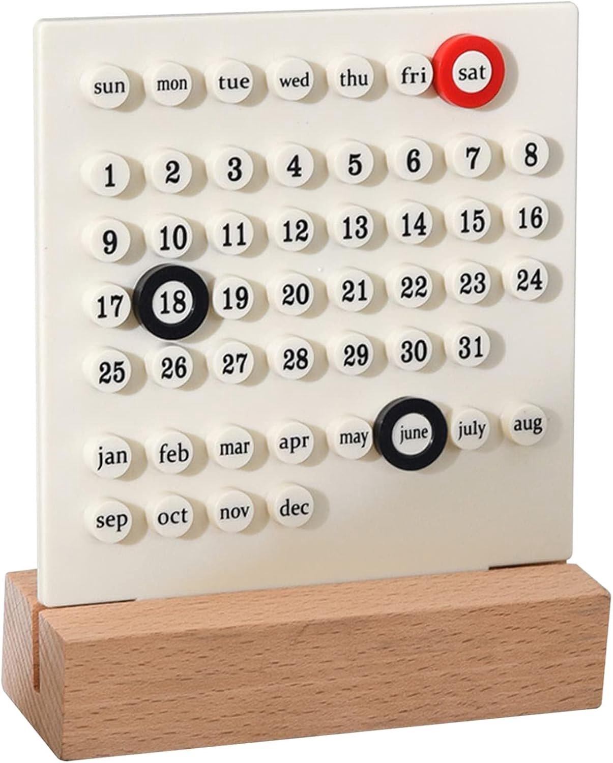Handmatige Instelling Desktop Perpetual Calendar, Wood Base Desktop Kalender Ornamenten DIY Ring Handleiding Beentje Dagelijkse Schema Datum Planner(Wit)