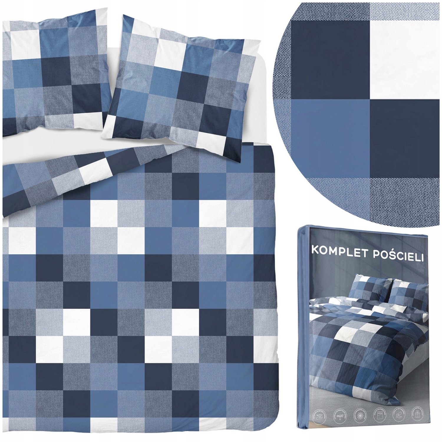 Detexpol Dekbedovertrek Blauw Geruit met 2 Kussenslopen