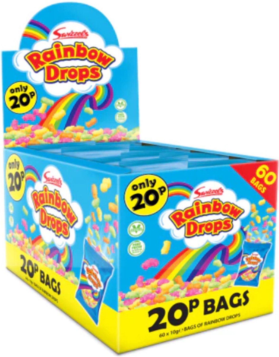 Swizzels Rainbow Drops - kleurrijke en luchtige snoepjes - doos van 60