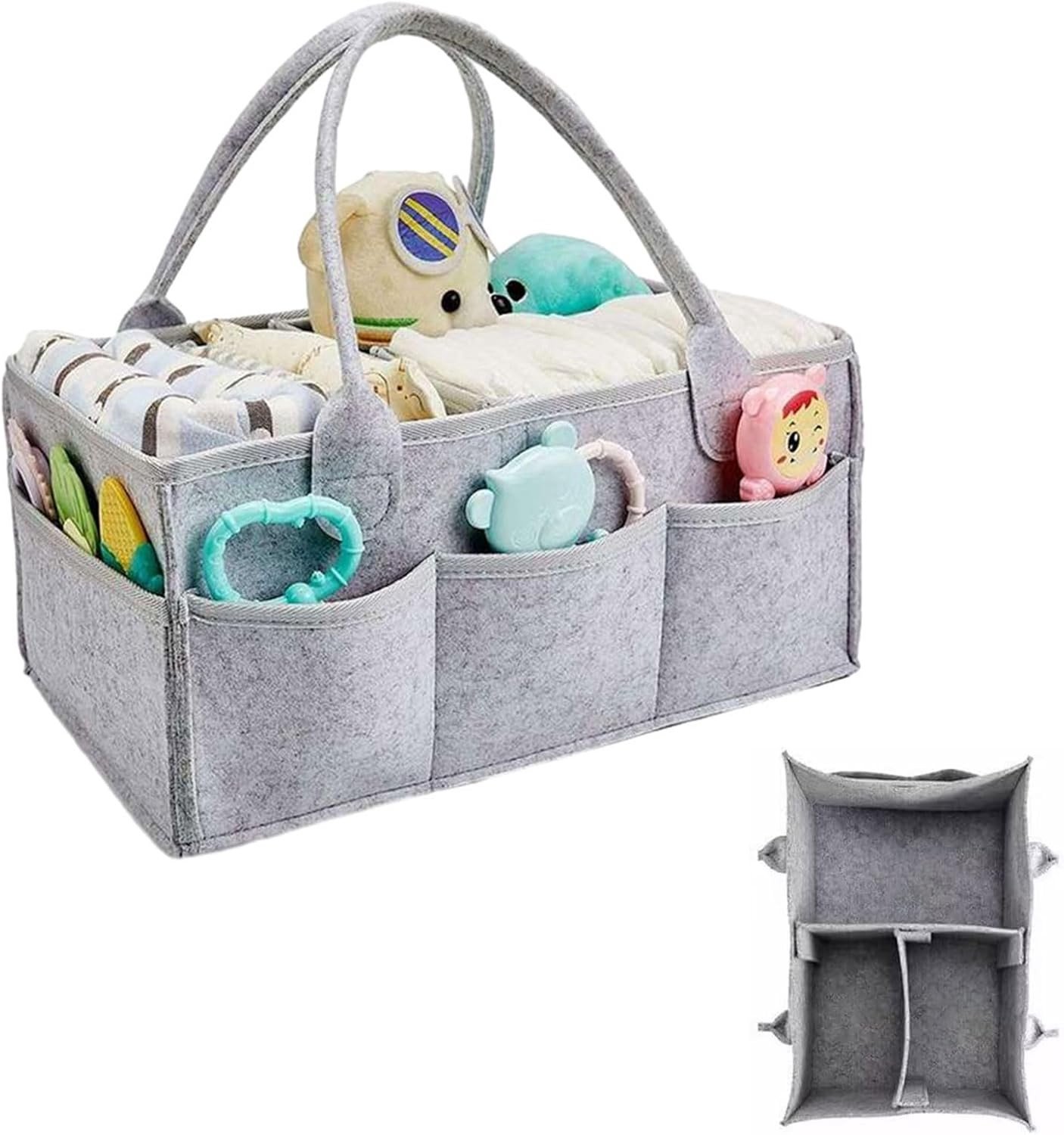 Baby luiertas van vilt - Draagbare opbergmand met verwisselbare compartimenten voor luiers, babyaccessoires en verzorging - Perfect cadeau voor nieuwe ouders