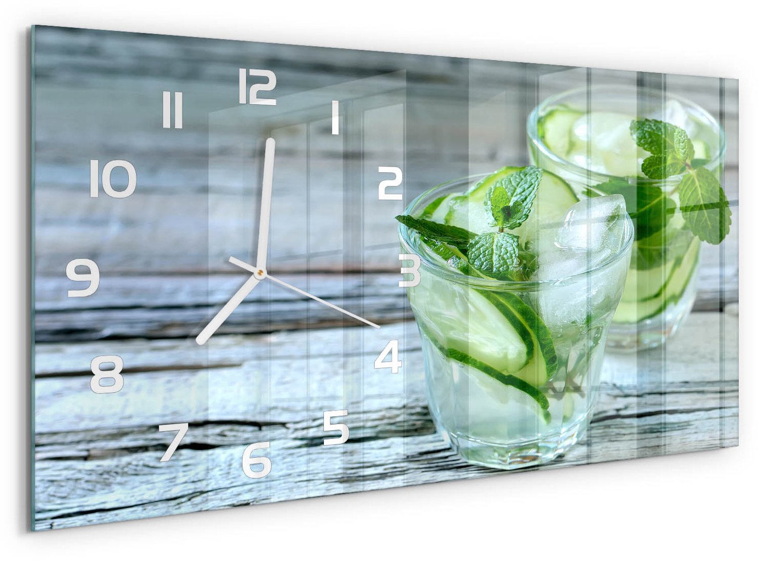 TULUP Wandklok - Komkommerwater Gekleurde Glazen Klok - 60x30 cm - Groente Glazen Klok Met Print - Witte handen - Rechthoekige Klok - Moderne Wandklok Glas - Wandklok Glas Decoratie