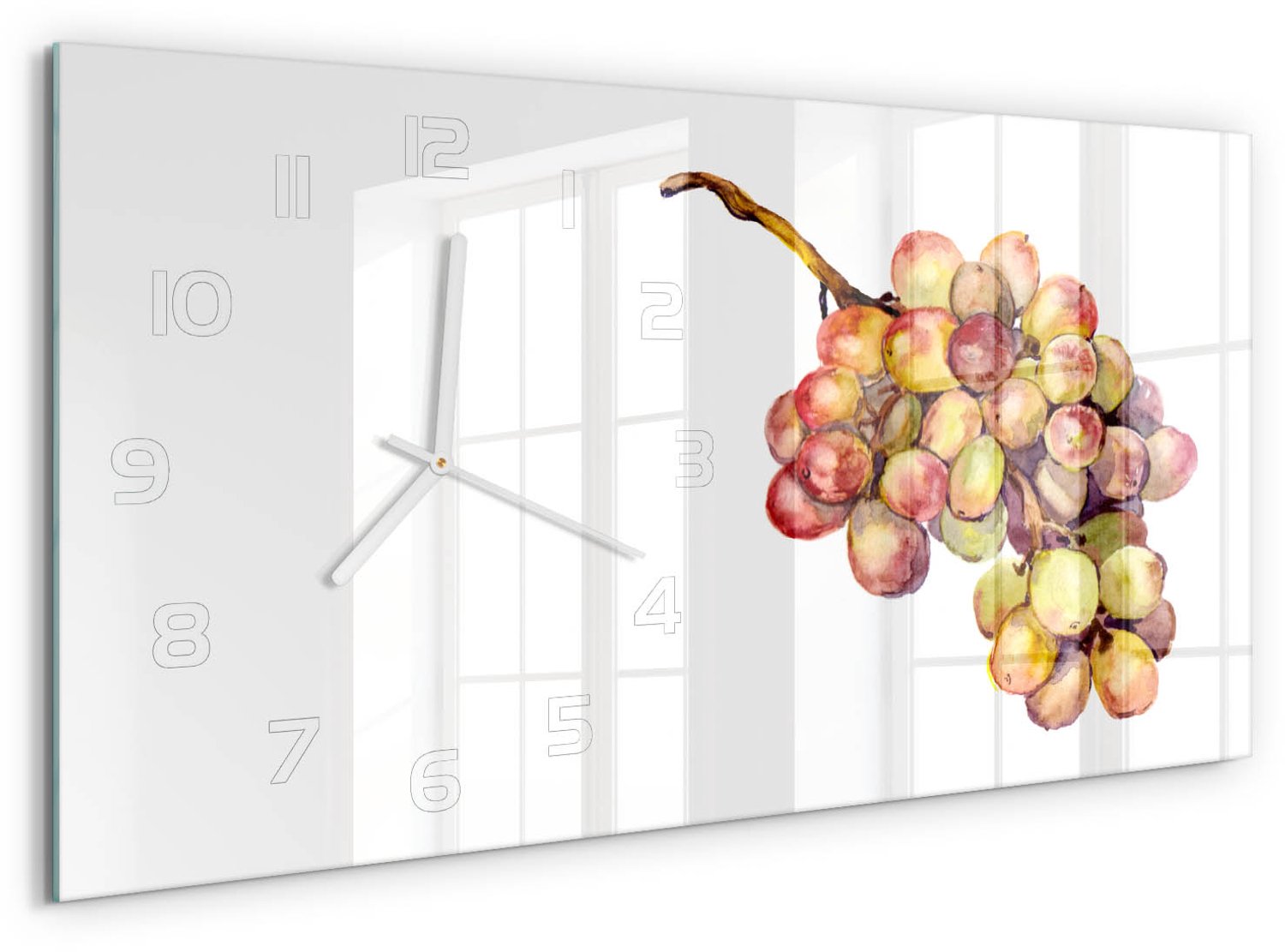 TULUP Wandklok - Druif Glazen Wandklok Design - 60x30 cm - Groente Klok Glas Met Opdruk - Witte handen - Rechthoekige Klok - Wandklok Glas Met Motief - Decoratieve Glazen Klok